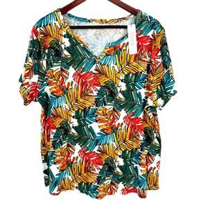 NEW NWT Chicos Plus Size XXL US 16/18 4 Tropical Short Sleeve Shirt Top Hawaii